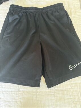 Nike Black Kids Athletic Shorts with White Logo Outline